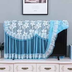 Blue lace TV dust cover for 55 inch LCD television, beautiful home decorative protective cover.