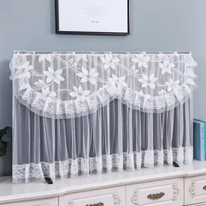 White lace TV dust cover for living room, elegant protective cover for 55 inch LCD screens.