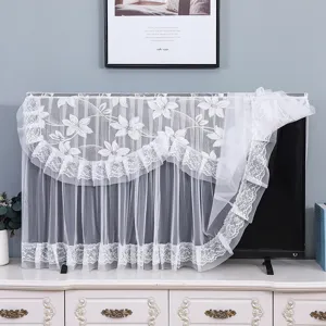 White lace TV dust cover floral pattern transparent mesh screen protector decorative fabric home