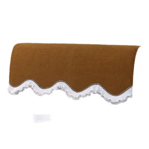 Fodera per testata marrone con bordo volant bianco, copridisole protettivo antipolvere per letto.