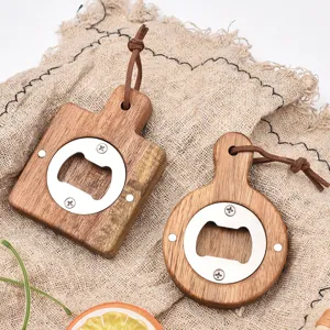 Creative Wooden Bottle Opener Magnetic Refrigerator Sticker Acacia Beech Wood Beer Bottle Cap Opener Kitchen Bar Tool
