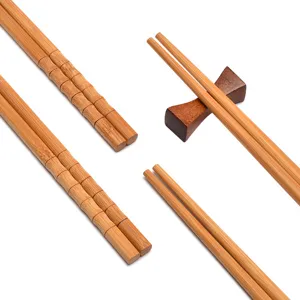 Set de palillos de bambú carbonizado con soporte de madera para uso diario en cocina