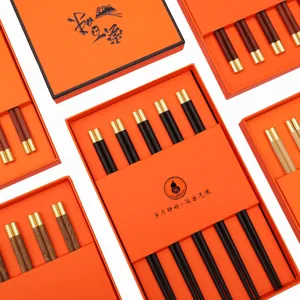 Chinese Style Solid Wood Chopsticks Gift Set Portable Household Tableware Traditional Wooden Chopsticks With Gift Box