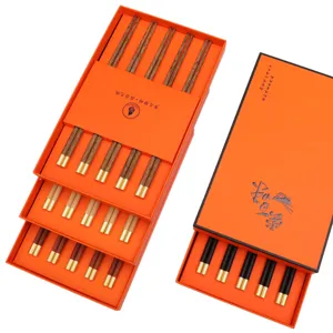 Chinese style wenge wood chopsticks 5 pairs gift box set portable tableware new