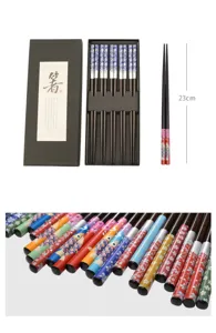 Japanese style wooden chopstick gift box set with beautiful floral patterns, 23cm long.