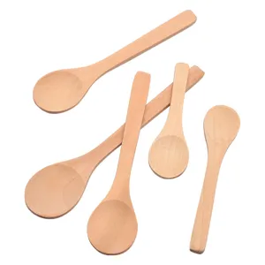 Unpainted Natural Schima Wood Spoon Small Honey Spoon Creative Wooden Tableware Dessert Jam Condiment Spoon