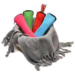 Portable colorful cutlery storage bag set with zipper and utensil outline design for travel use.