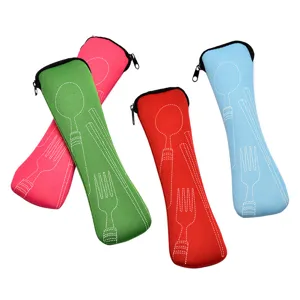 Portable tableware storage pouch, durable multi-color cutlery bag with zipper for travel use.