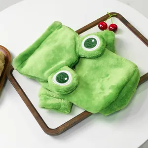 Cute green frog plush pet clothes detail, adorable puppy costume for small dogs and holiday parties.