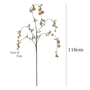 Artificial decorative flower branch yellow berry home decor floral arrangement 116cm tall