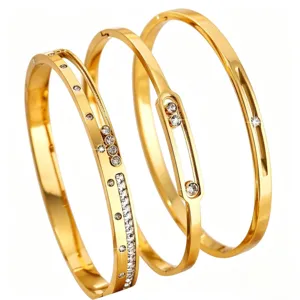 Gold titanium steel rhinestone bangle set of three fashion luxury jewelry bracelets main