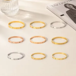 Stainless Steel Zirconia Inlaid Open Bangle Bracelet For Women Gold Silver Plated Geometric Trendy Fashion Jewelry Bangle Gift