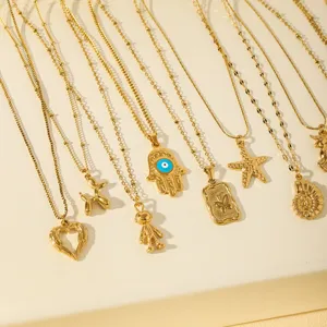 Goldene edelstahl anhänger halskette set, trendige schlüsselbein kette modeschmuck.