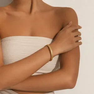 Minimalist Stainless Steel Open Bangle Bracelet Gold Plated Geometric Fashion Jewelry Wrist Cuff Gift For Women