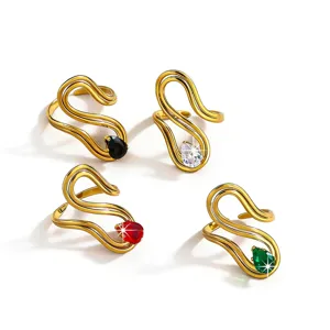 18K gold plated brass swan rings set with colorful cubic zirconia, elegant adjustable design.
