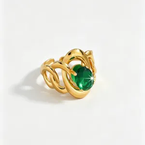 Close-up detail of the luxury stainless steel gold ring featuring an elegant green zircon stone.