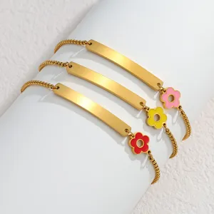 Edelstahl gebogene Schiebearmband mit Emailleschmuck Blumen Anhänger, Damen.