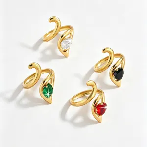 Fashion 18k gold plated stainless steel open rings with colorful zircon for women daily wear.