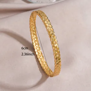 Gold plated stainless steel open bangle bracelet for women, chic geometric jewelry style.