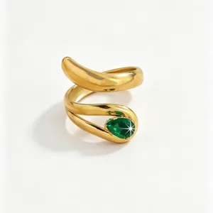 Exquisite 18K gold plated stainless steel snake ring detail with green cubic zirconia