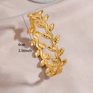 Gold plated stainless steel leaf vine open bangle bracelet for women elegant fashion jewelry