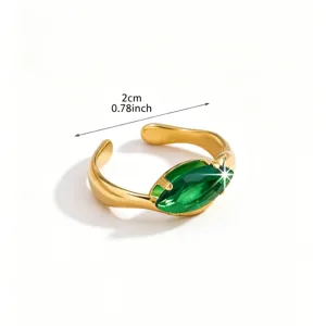 18k gold plated stainless steel open ring with marquise green zircon stylish jewelry for women