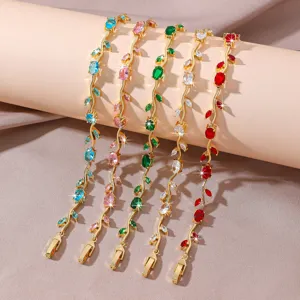 Luxury colorful zircon vine gold bracelets for women elegant crystal jewelry chic accessories