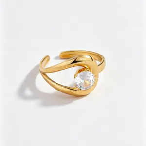 Minimalist 18k gold plated stainless steel ring with sparkling zircon stone detail.