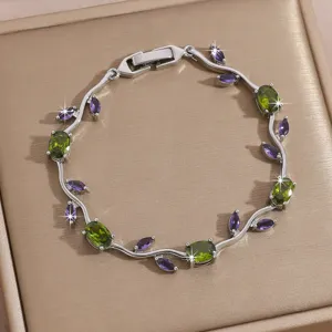 Exquisite green and purple zircon vine bracelet, luxury handmade jewelry for women.