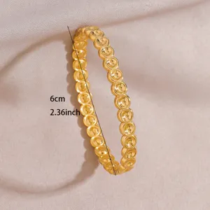 Gold plated stainless steel beaded open bangle bracelet minimalist fashion jewelry chic design