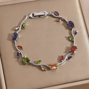 Luxury multicolor cubic zirconia vine bracelet elegant silver tone women jewelry gift