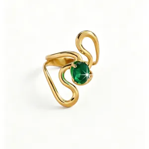 Elegant stainless steel 18k gold plated green cubic zirconia ring for women fashion