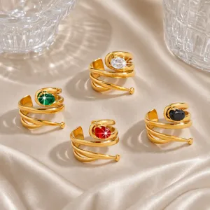 Minimalist Stainless Steel Open Ring For Women Gold Plated Colorful Zirconia Snake Geometric Fashion Jewelry Finger Ring Gift