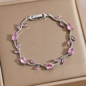 Silver vine bracelet with sparkling pink cubic zirconia stones elegant jewelry gift for women