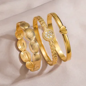 Gold Plated Stainless Steel Open Bangle Set Fashion Geometric Trendy Jewelry Accessories