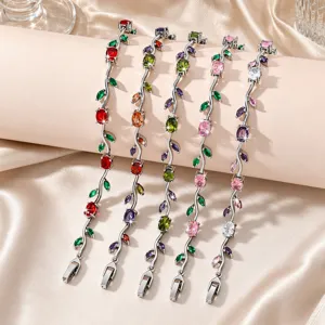 Luxury Zircon Vine Bracelet Geometric Floral Crystal Hand Jewelry Gold Silver Zirconia Bracelets For Women Party Gift