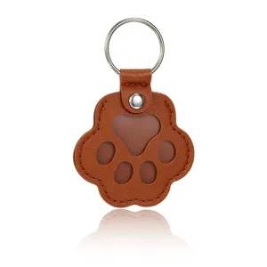 Braune Katzenpfote Schlüsselanhänger aus Leder mit Metallring, süßer Haustier Anhänger.