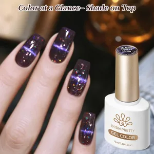 BORN PRETTY donkerpaarse cat eye magnetische gel nagellak met glitter afwerking, 10ml
