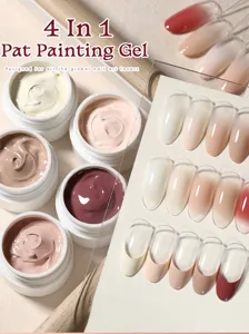 Macro view of 4-in-1 nail painting gel pots and blush gradient effect nail tips.