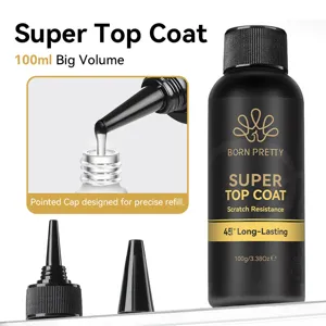 Detailed macro view of BORN PRETTY 100g super top coat refill with a precise pointed cap design
