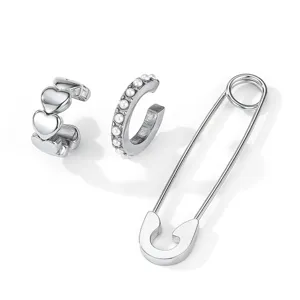 Ensemble de manchette d'oreille épingle de sûreté cœur perle, style bijou tendance.