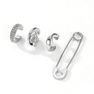 Ensemble de manchette d'oreille trombone en acier inoxydable avec zircon brillant.