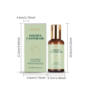 Flacon à bille d'huile de ricin dorée OUHOE pour soins des cheveux et de la peau 50ml