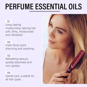 Vue détaillée de l'huile capillaire parfumée montrant la texture douce et les soins.