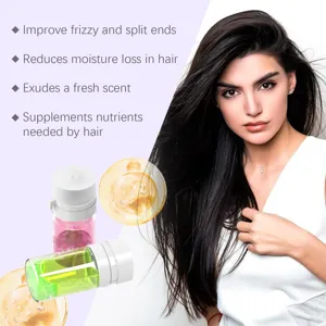 Détail d'huile capillaire avec formule lissante, anti-frisottis et parfum nourrissant.