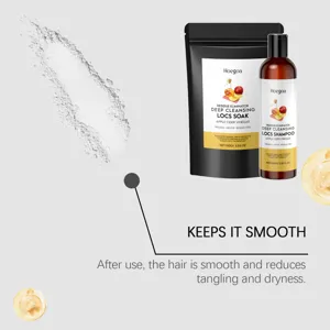 Gros plan détaillé du kit de soin capillaire nettoyant en profondeur au vinaigre de cidre.