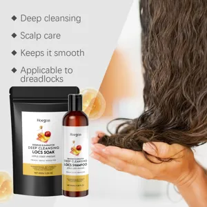 Vue détaillée du set shampoing et bain au vinaigre de cidre Hoegoa pour dreads.