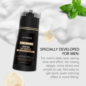 Nahaufnahme der Jaysuing Herren hellbraune schnellwirkenden Haarfärbeshampoo Flasche.