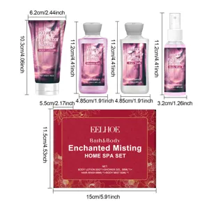 EELHOE 4-Delige Reis Huidverzorging Set Bodylotion Douchegel Shampoo Spray Doos