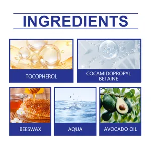 Detailed view of hair styling mousse natural ingredients including tocopherol and avocado oil.
